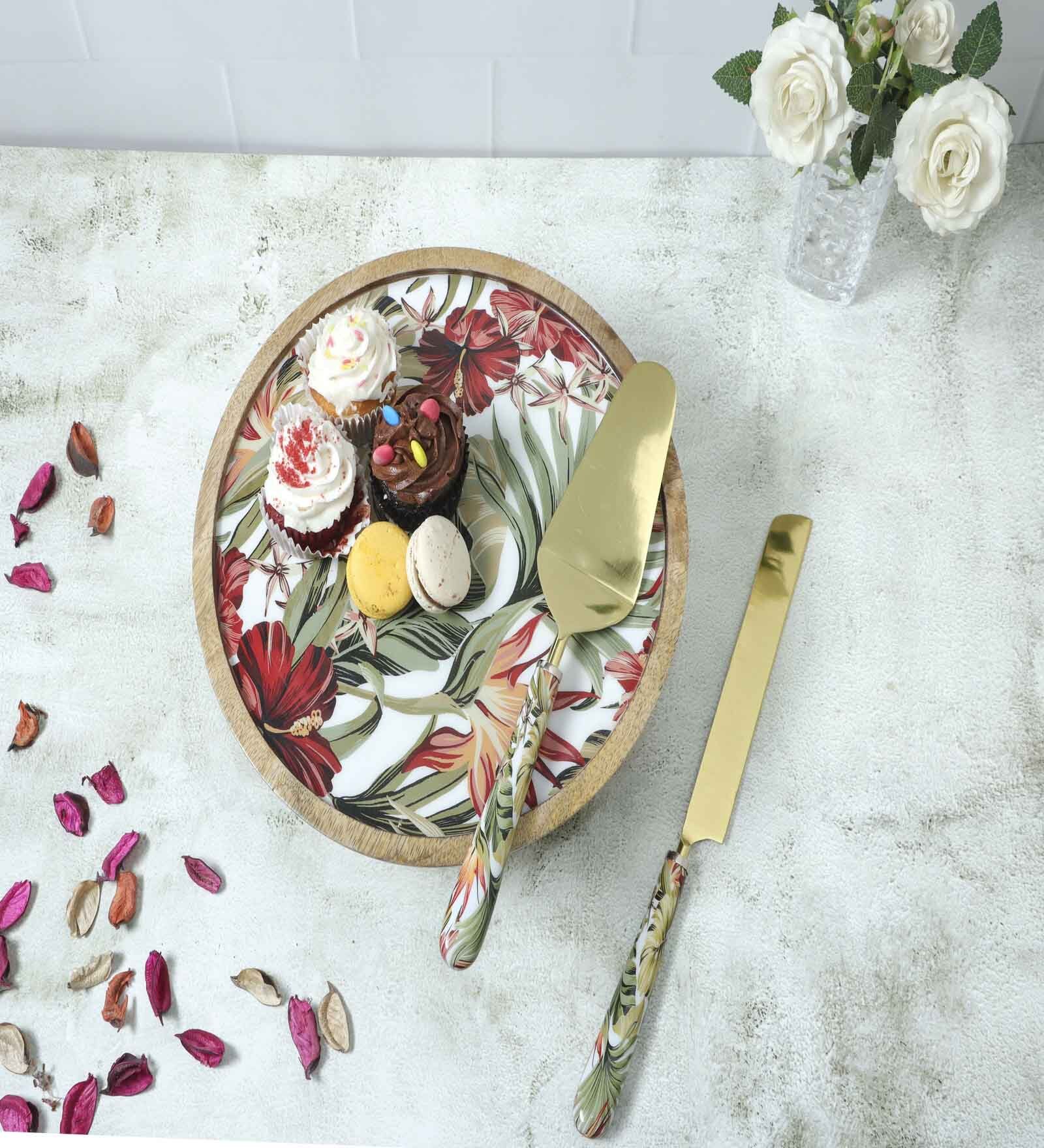 Green Mango Wood Tropical paradise  Cake Stand