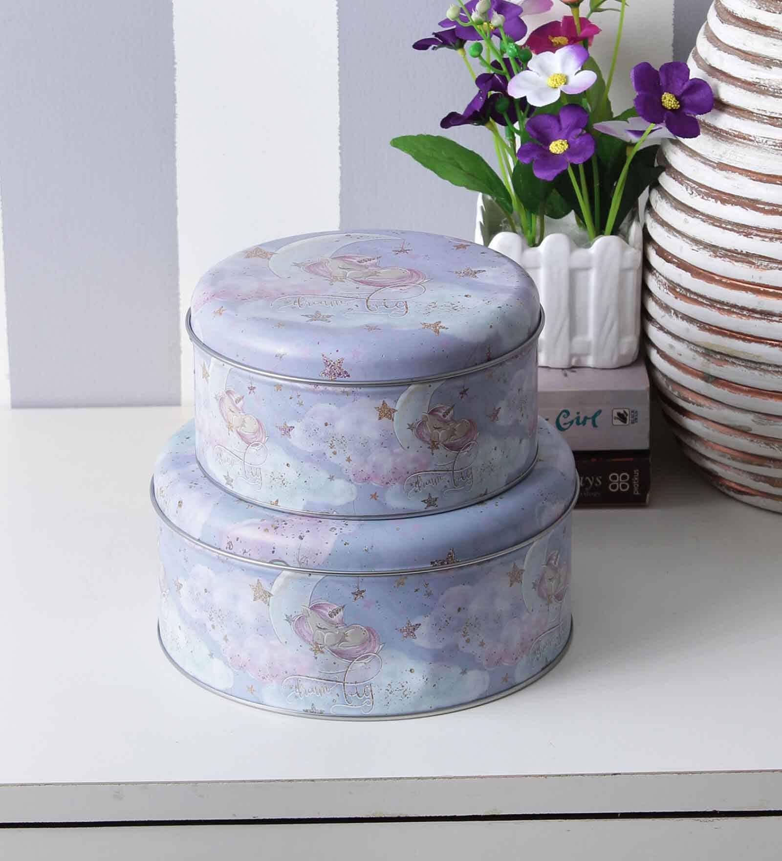 Set of 2 Blue Round Aluminium Storage & Jar Containers