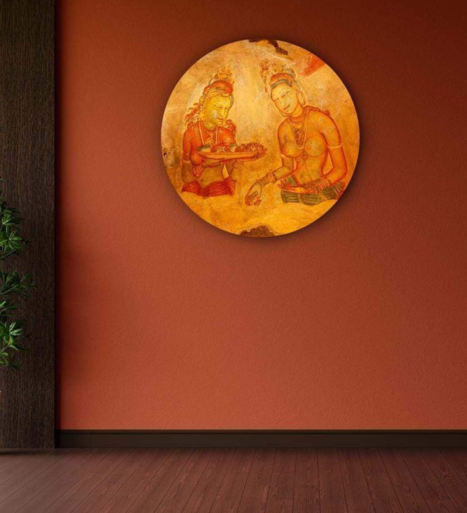 Round Yellow Alluring Maidens Of Sigiriya Art Print