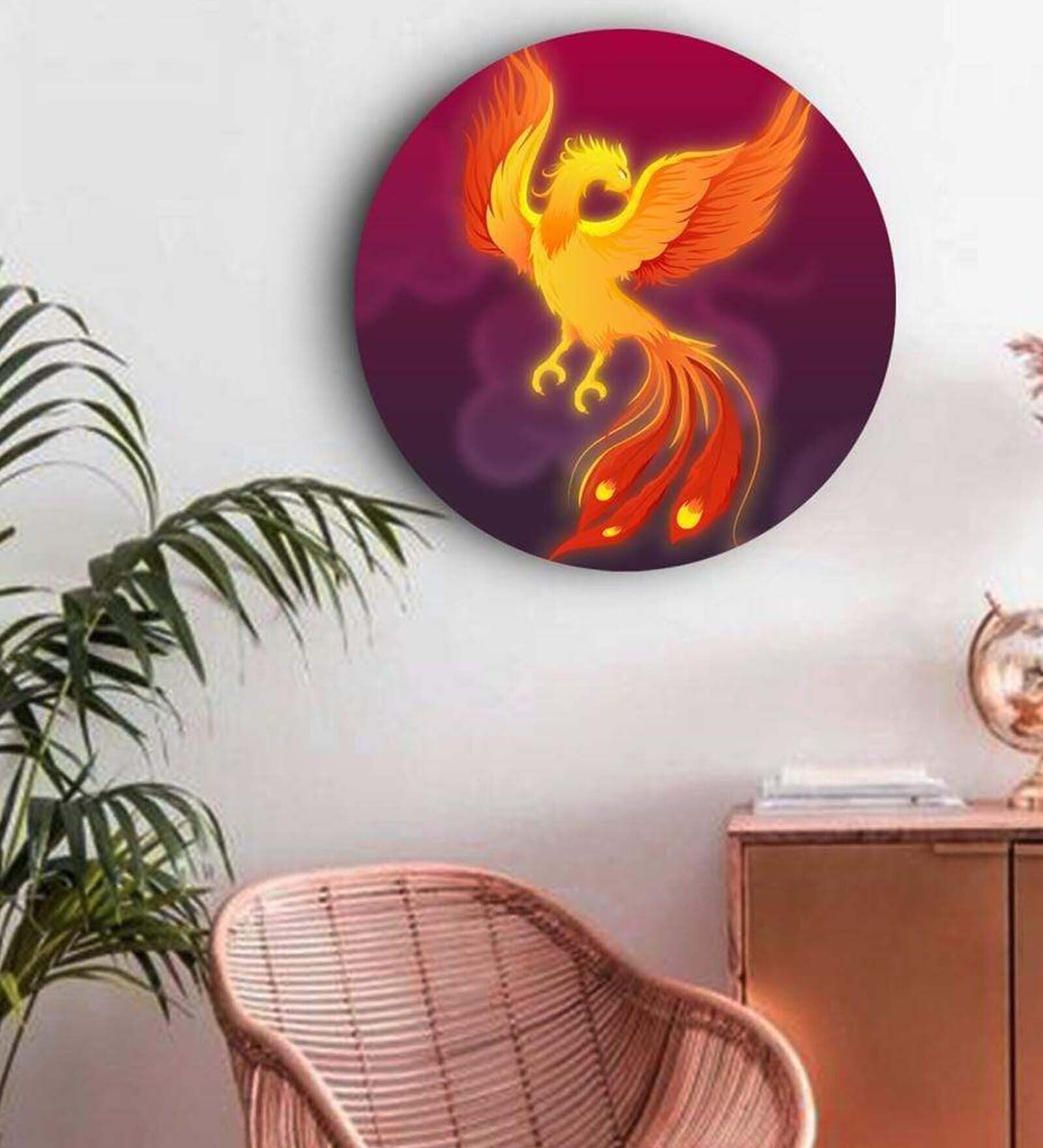 Round Yellow Mythical Phoenix Canvas Art Print