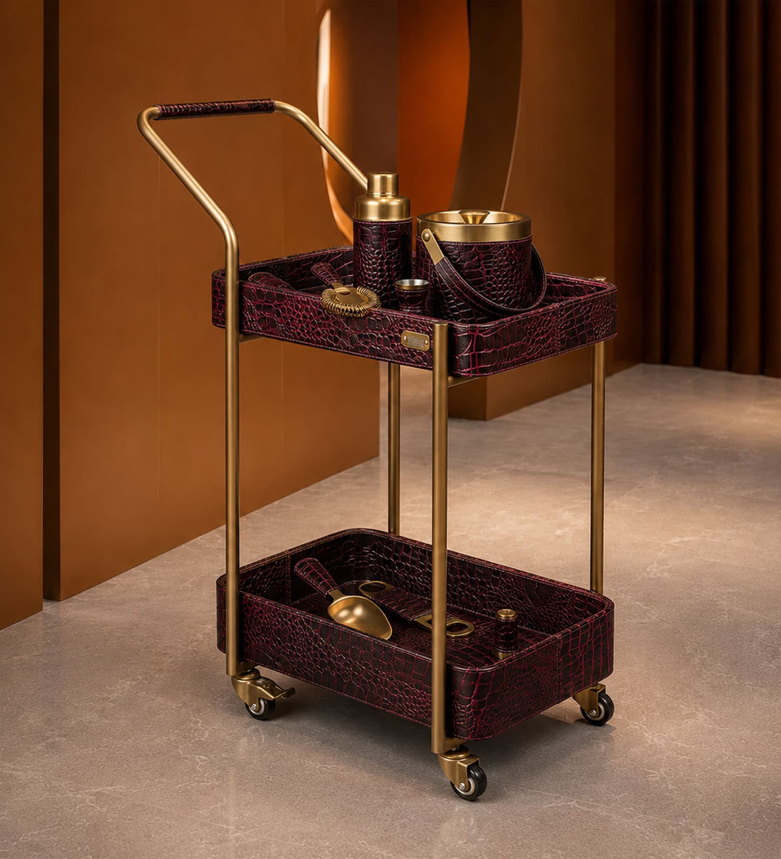 Rover Rectangular Bar Trolley In Burgundy Colour Rover Rectangular Bar Trolley In Burgundy Colour
