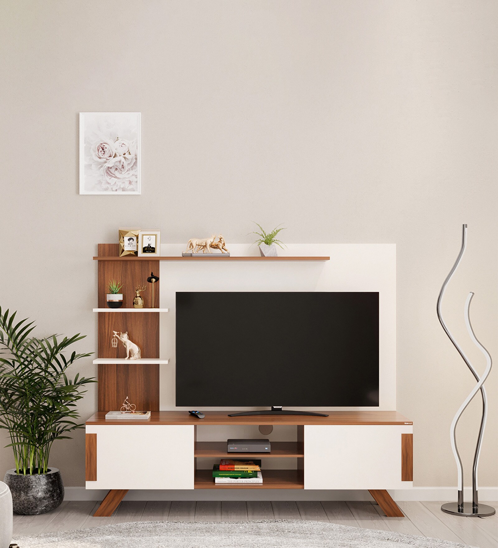 Rowlet TV Unit in Walnut & White Finish for TVs up to 42"