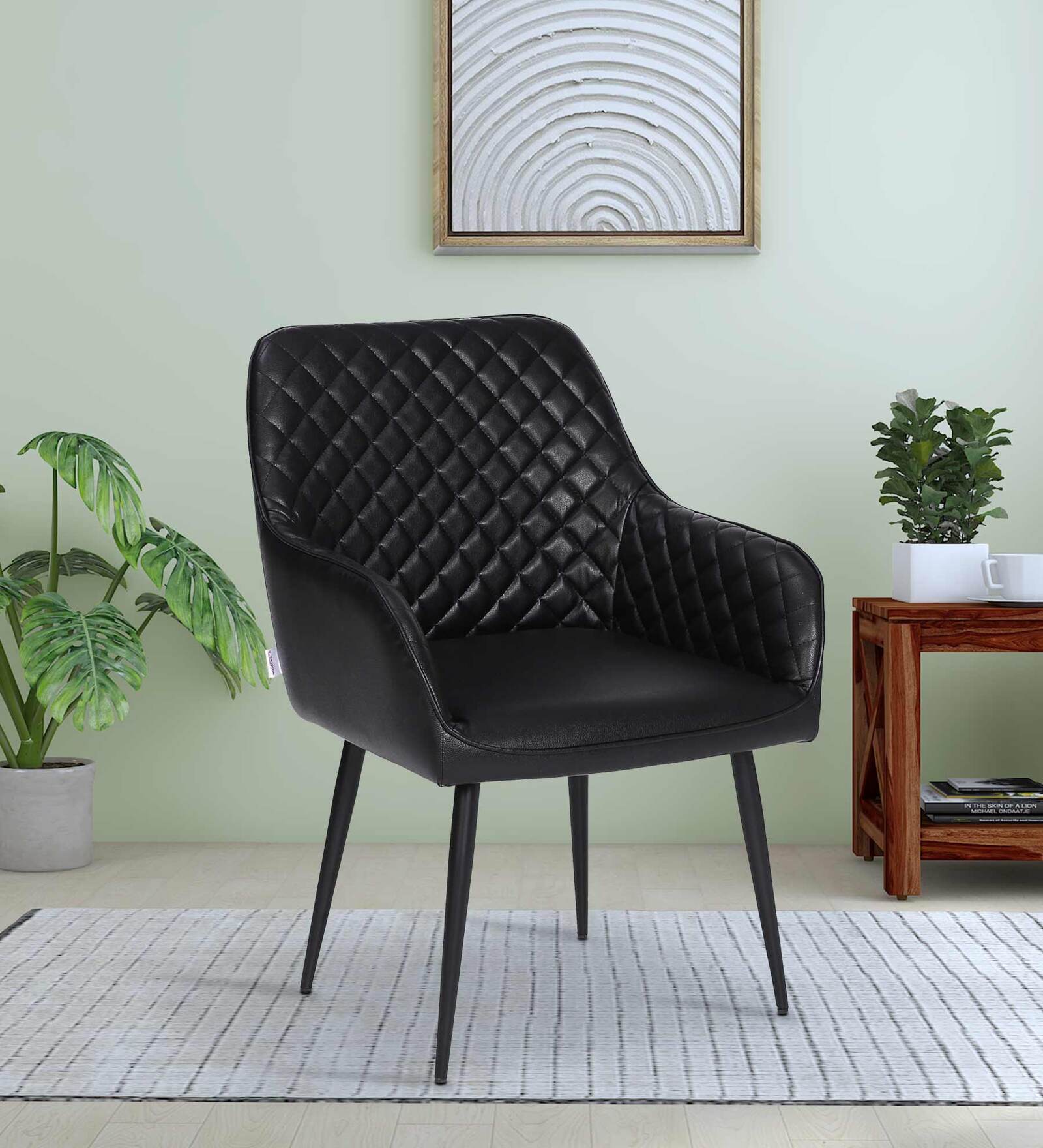 Esma Leatherette Arm Chair In Black Colour