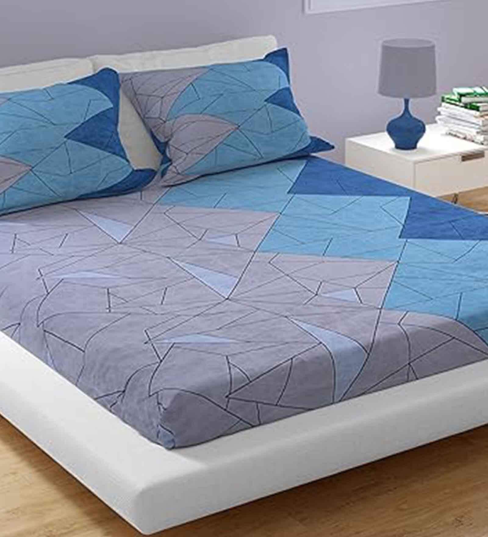 Royal Blue Geometric 120 TC Microfiber 3 Pieces Queen size Bedsheet Set Royal Blue Geometric 120 TC Microfiber 3 Pieces Queen size Bedsheet Set