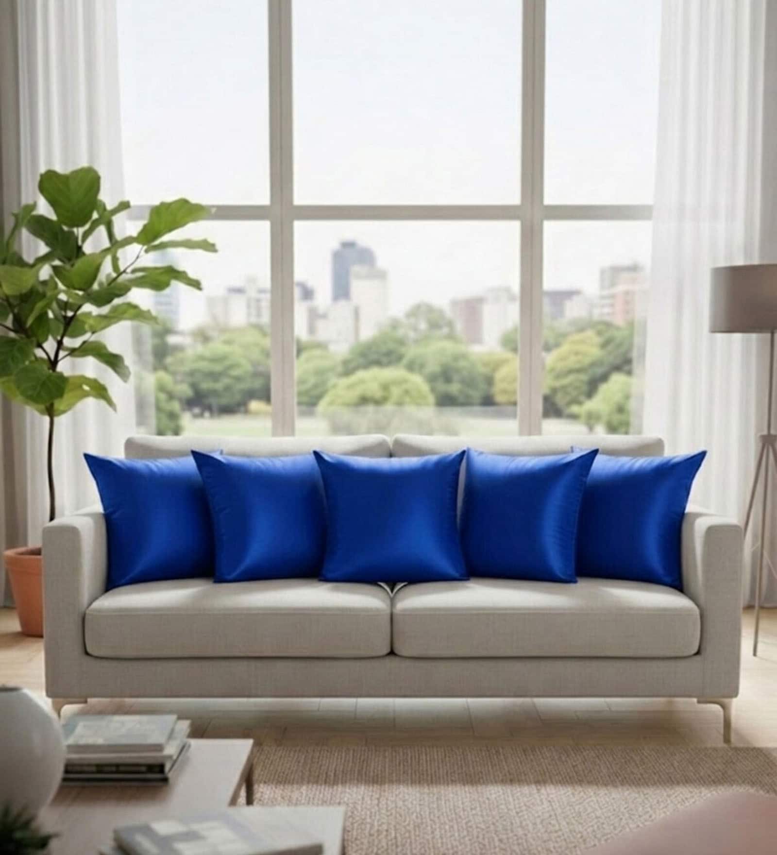 Royal Blue Satin Solid 40x40 inches Cushion Covers Set of 5