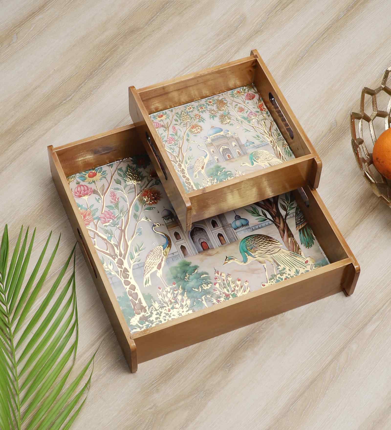 Royal Heritage Tray Set   Taj & Peacocks (Set of 2)