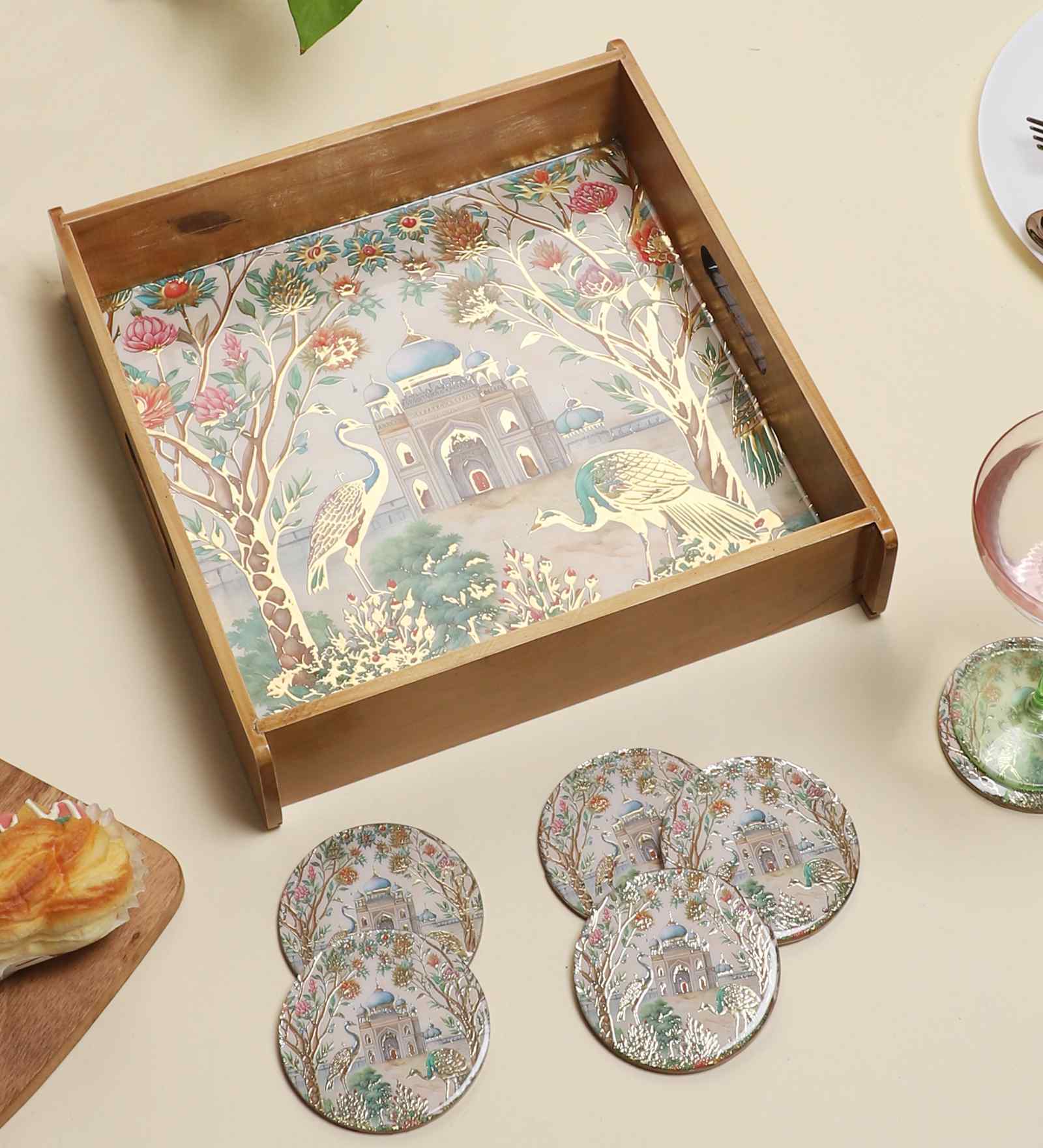 Royal Heritage Wooden Tray & Coaster Set