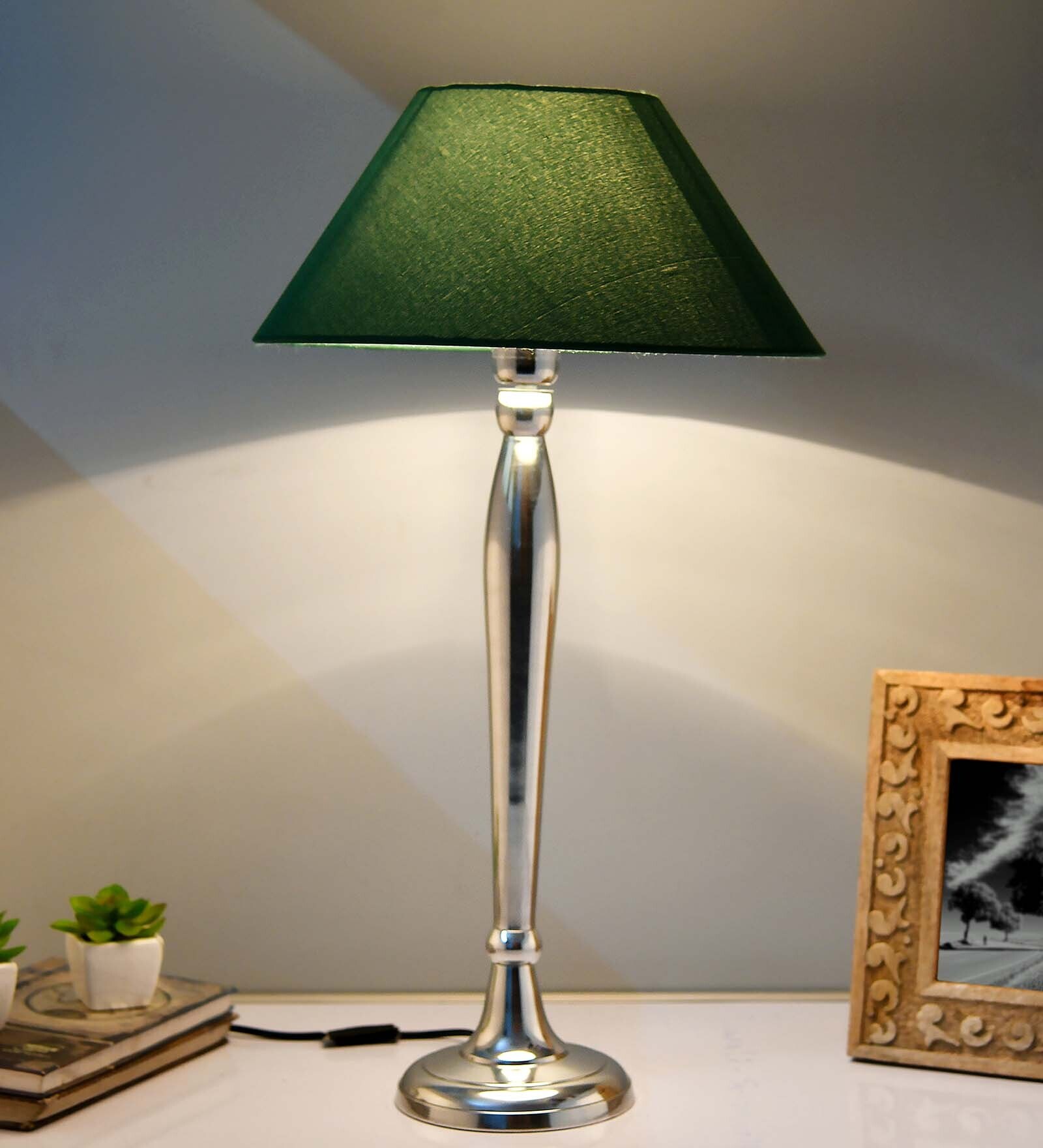 Royal Ovoid chrome lamp with green shade