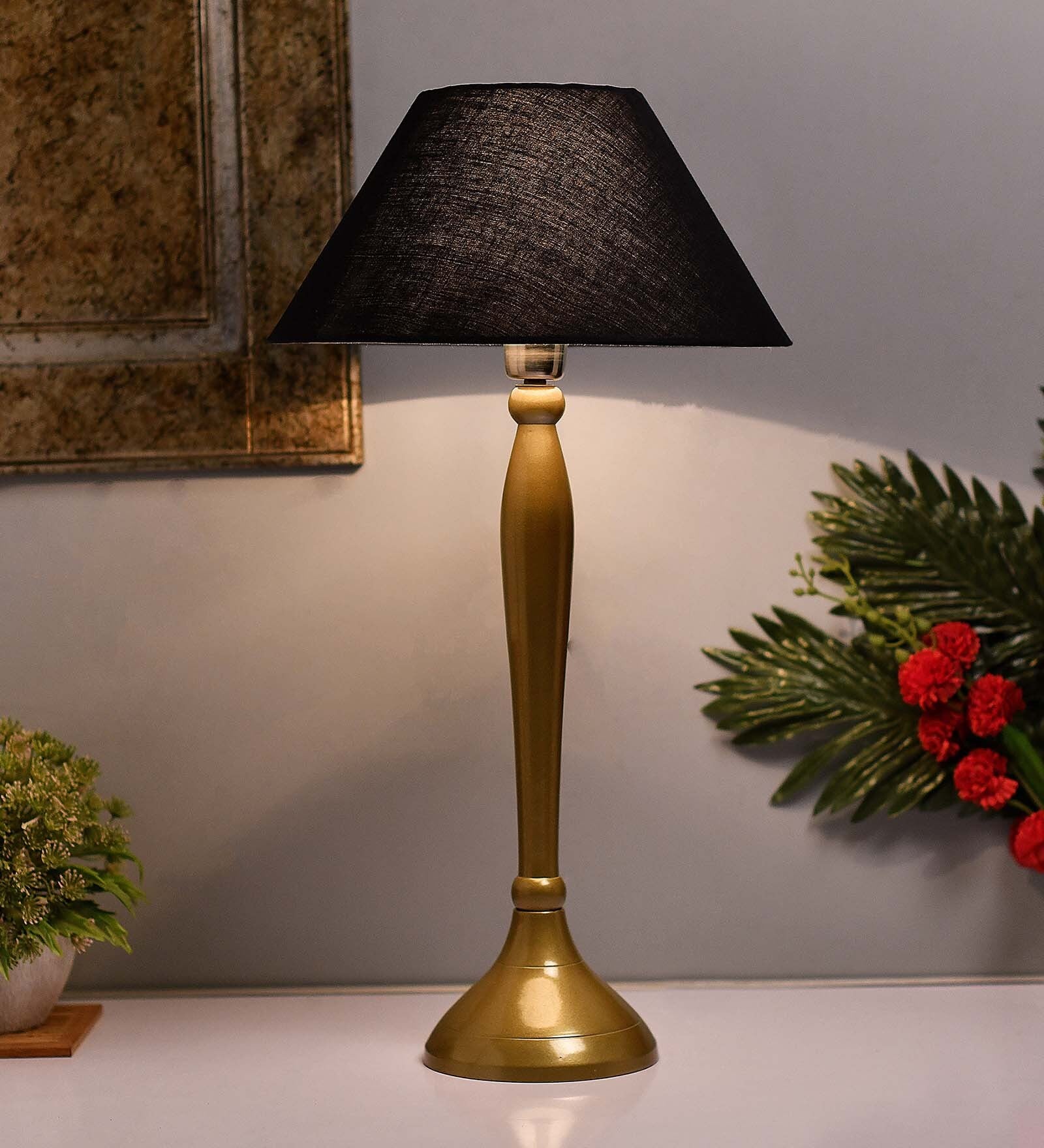 Royal Ovoid gold brushed lamp with Black shade