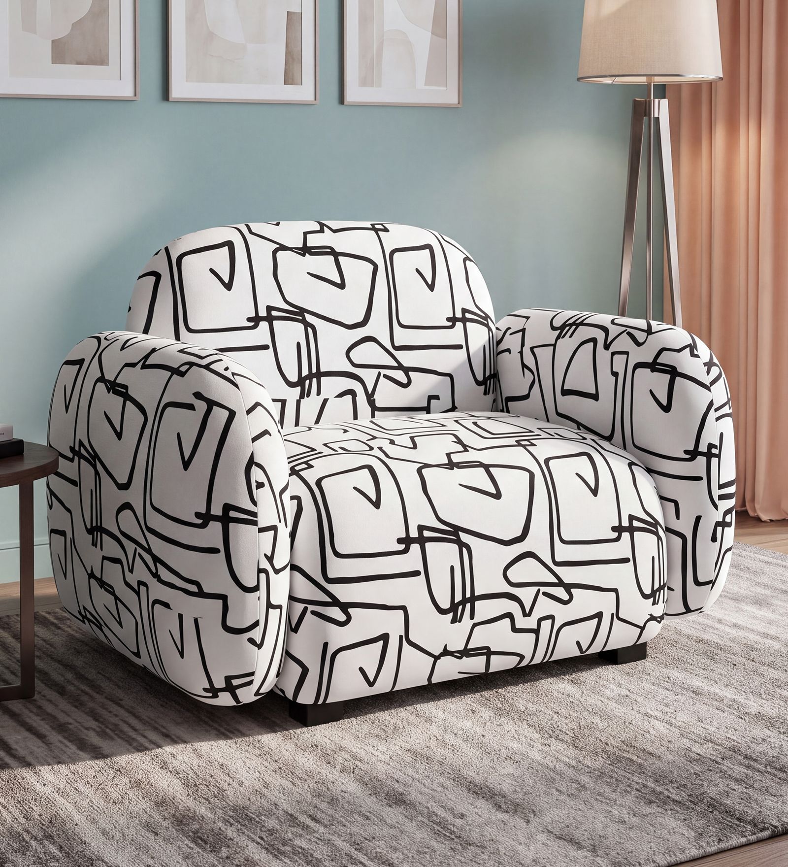 Royale Abstract Linear 1 Seater Polyester Upholstered Sofa