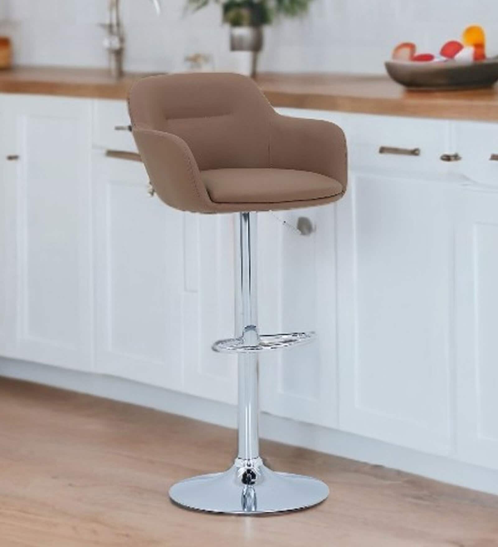 Trento Leatherette Bar Stool in Brown Color