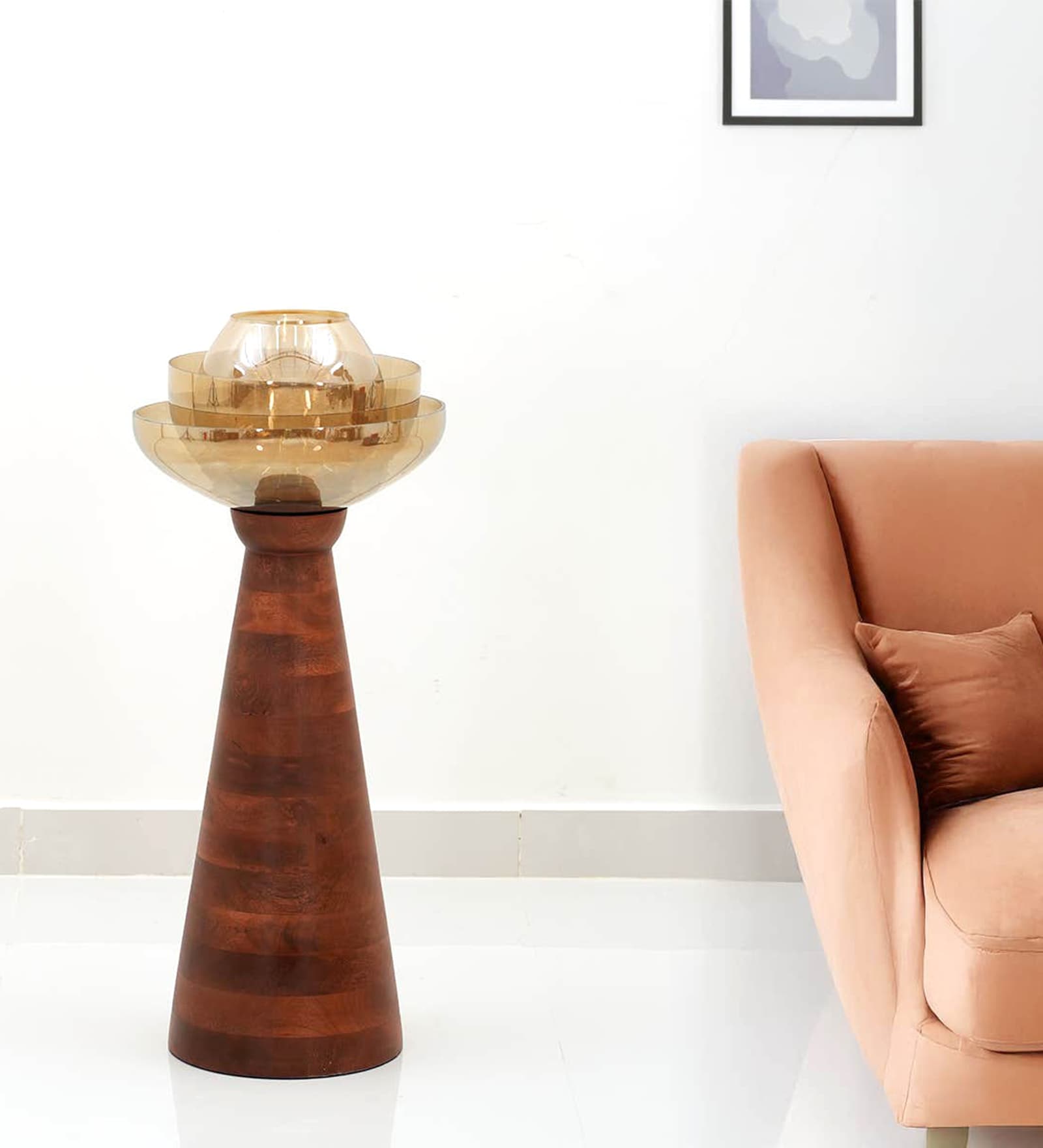 3 Glass Lotus Wooden Candle Holder Large Durable Solid Wood