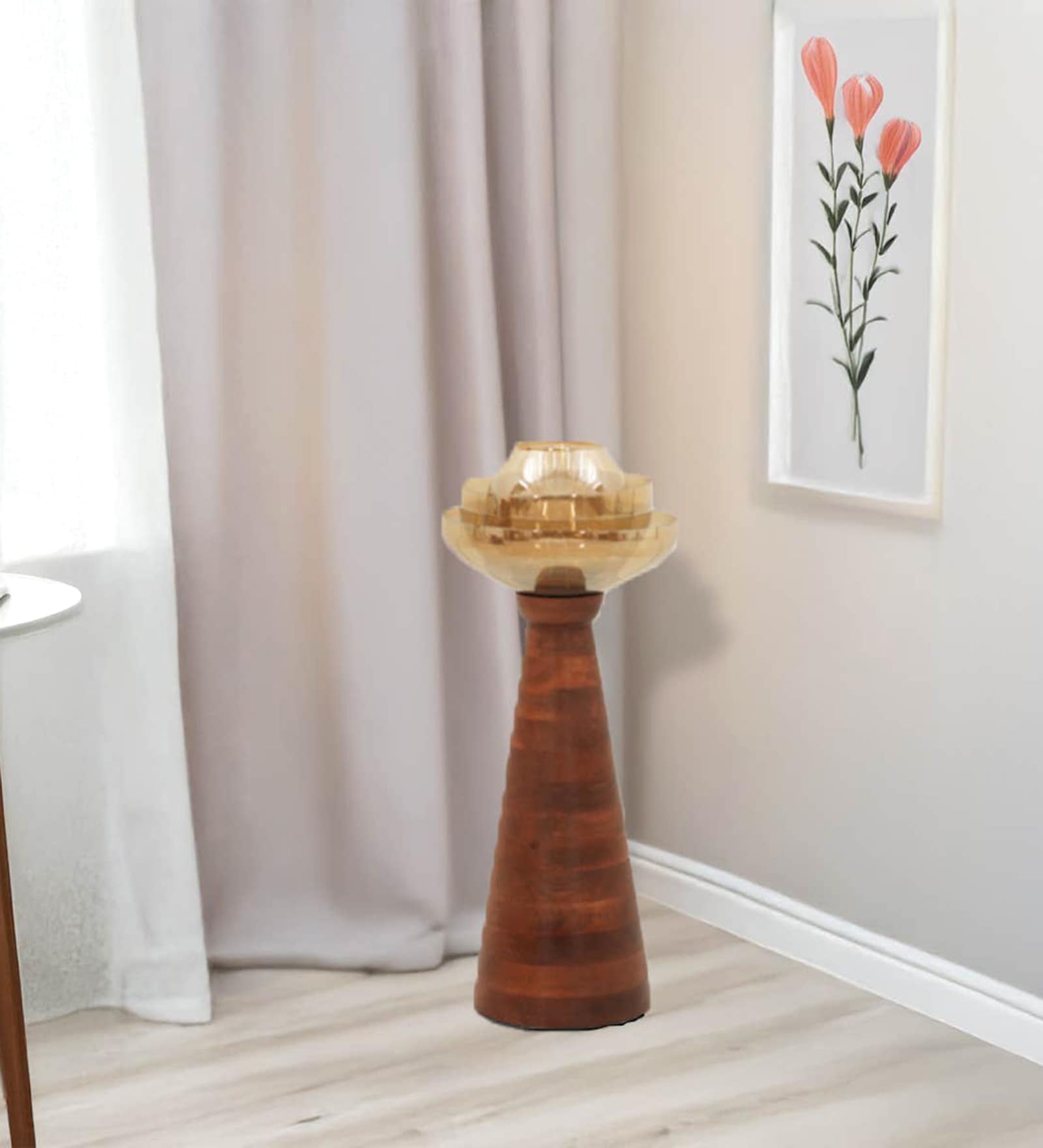 3 Glass Lotus Wooden Candle Holder Small Durable Solid Wood