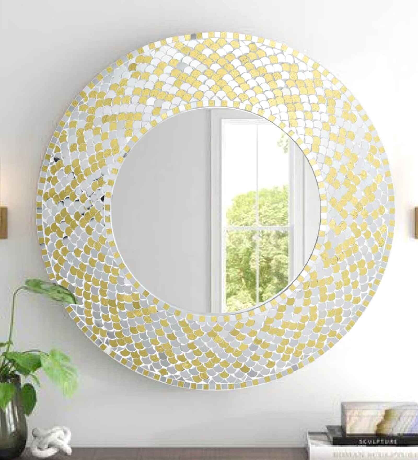 Cultural Round Mosaic Mirror Multicolor Mosaic Design Wall Mounted