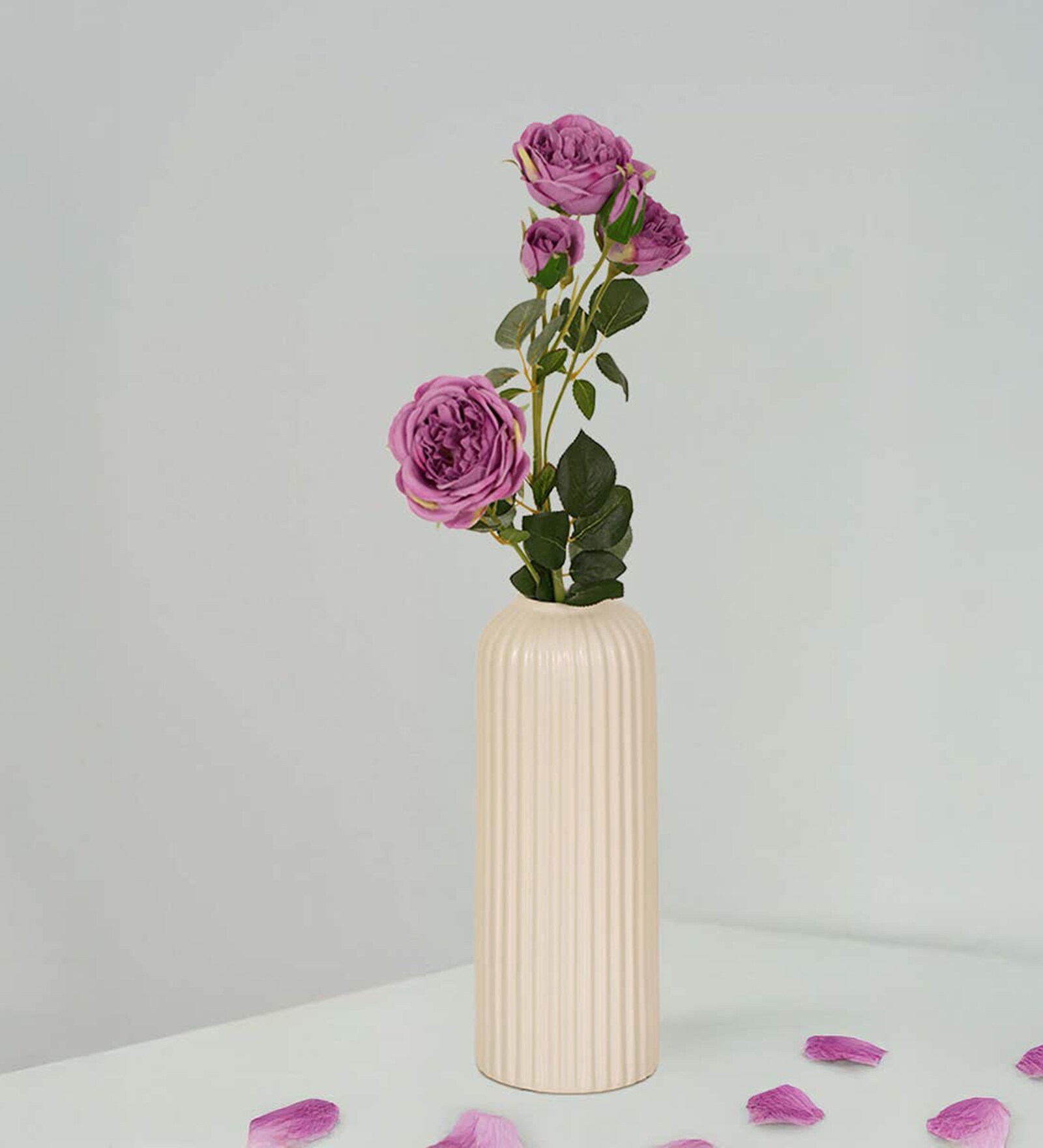 Cylindrical Rimmed Vase Buy Cylindrical Ceramic Vase Ivory Ribbed Finish Modern Design at 61% ...
