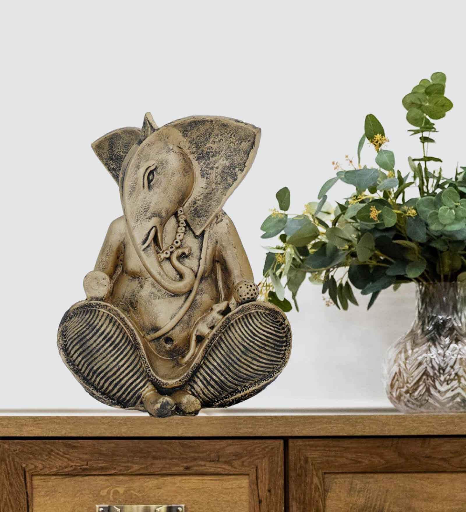 Lord Vinayaka Idol  Polyresin  Antique Gold  Water Resistant