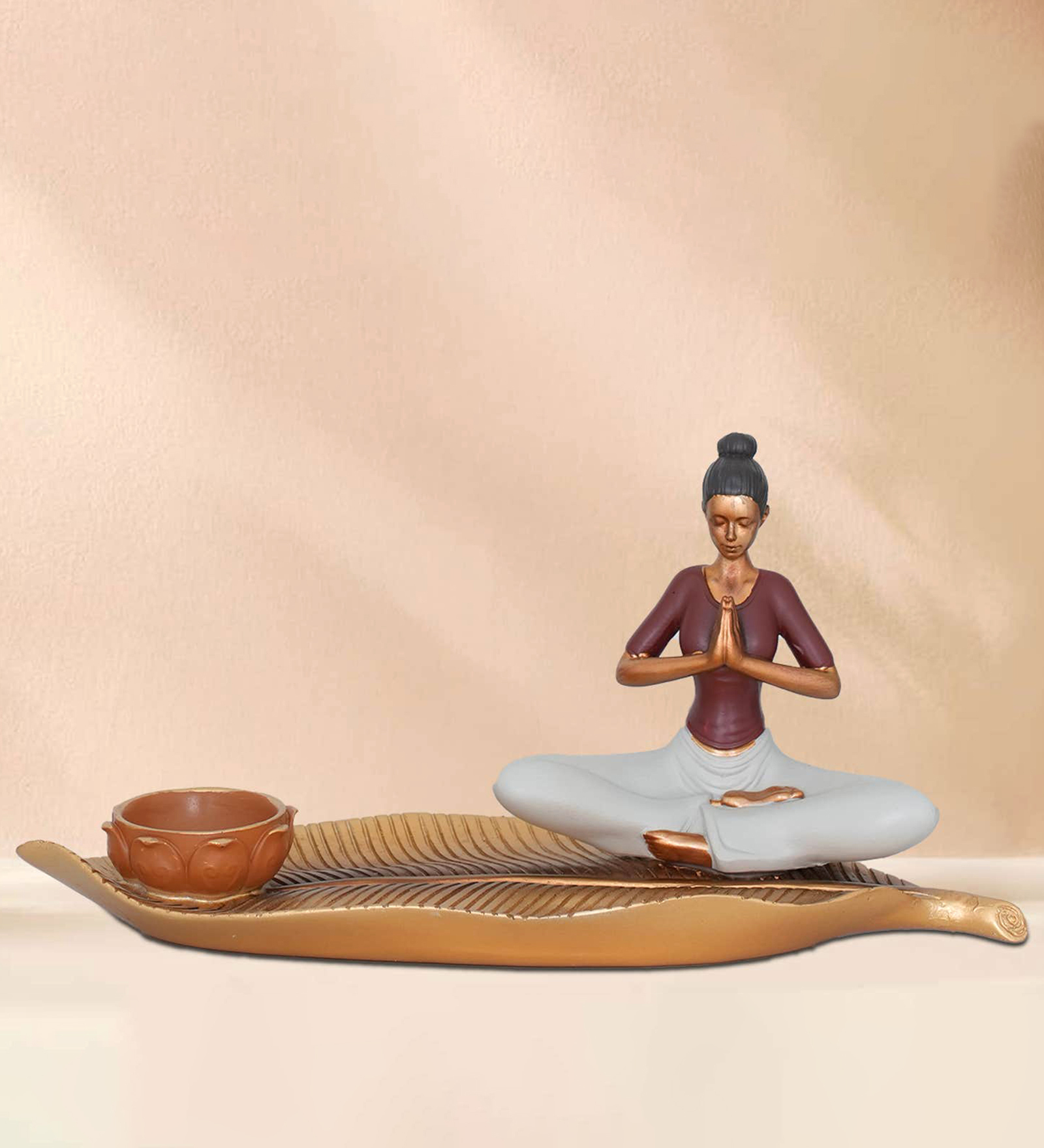 Meditate Adult Yoga Sculpture Polyresin Material Non Slip Felt Base