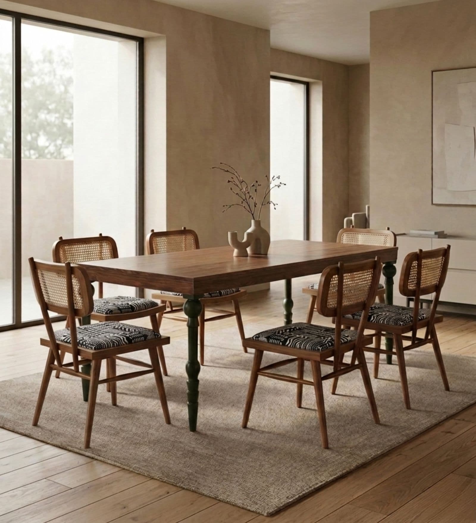 Roz 6 Seater Solid Teak Wood Dining Table Set In Natural Finish Roz 6 Seater Solid Teak Wood Dining Table Set In Natural Finish