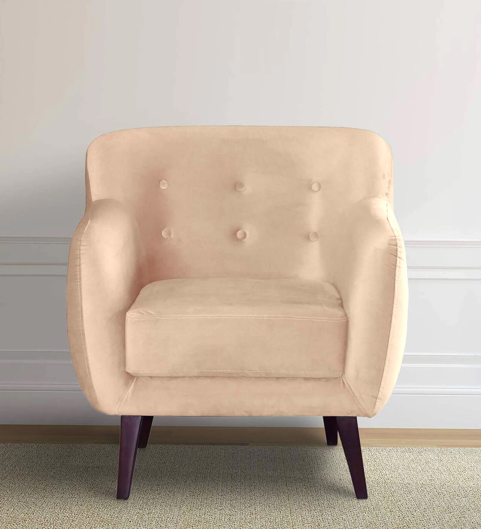 Rozaic Velvet 1 Seater Sofa in Cream Colour