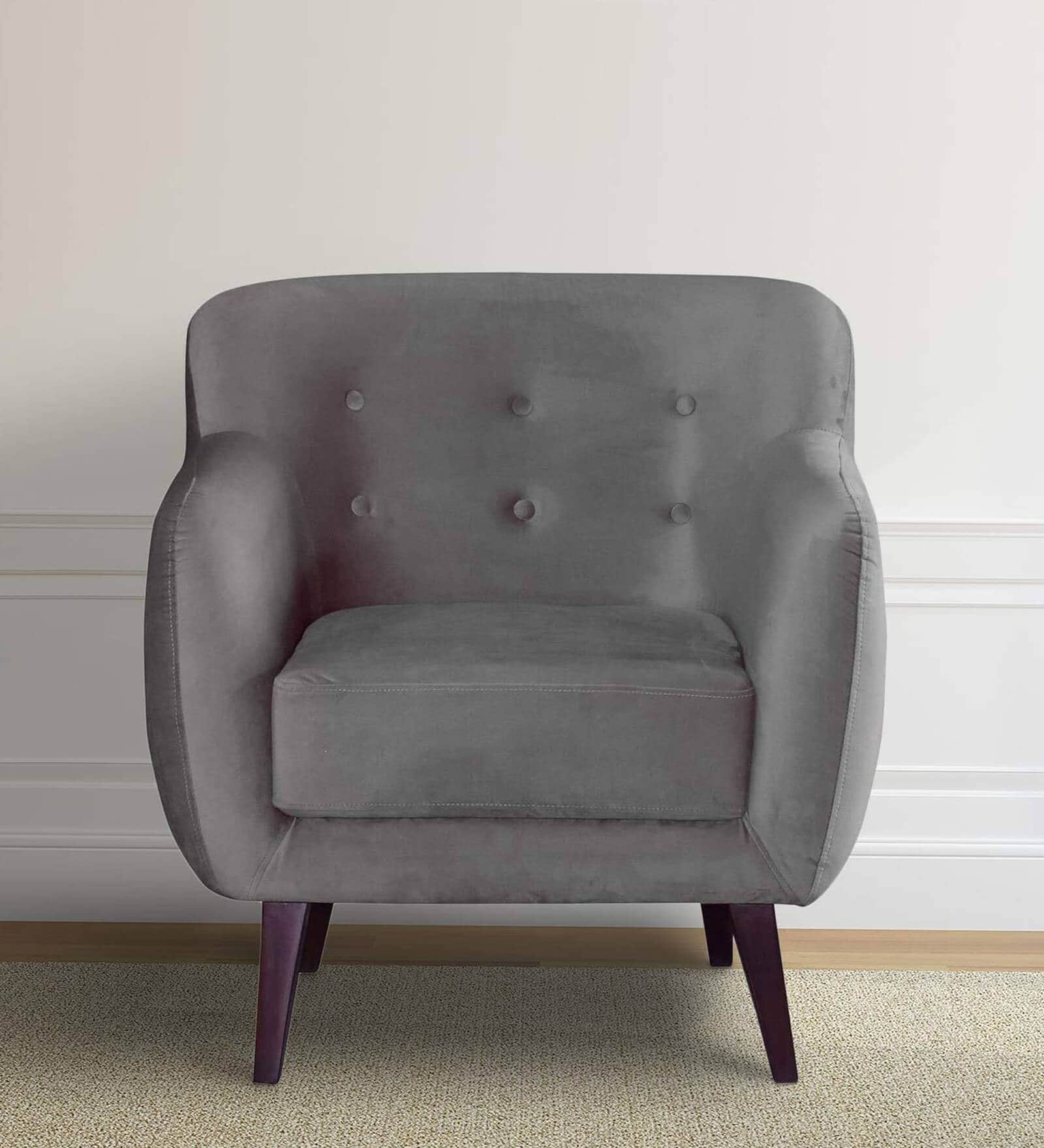 Rozaic Velvet 1 Seater Sofa in Grey Colour