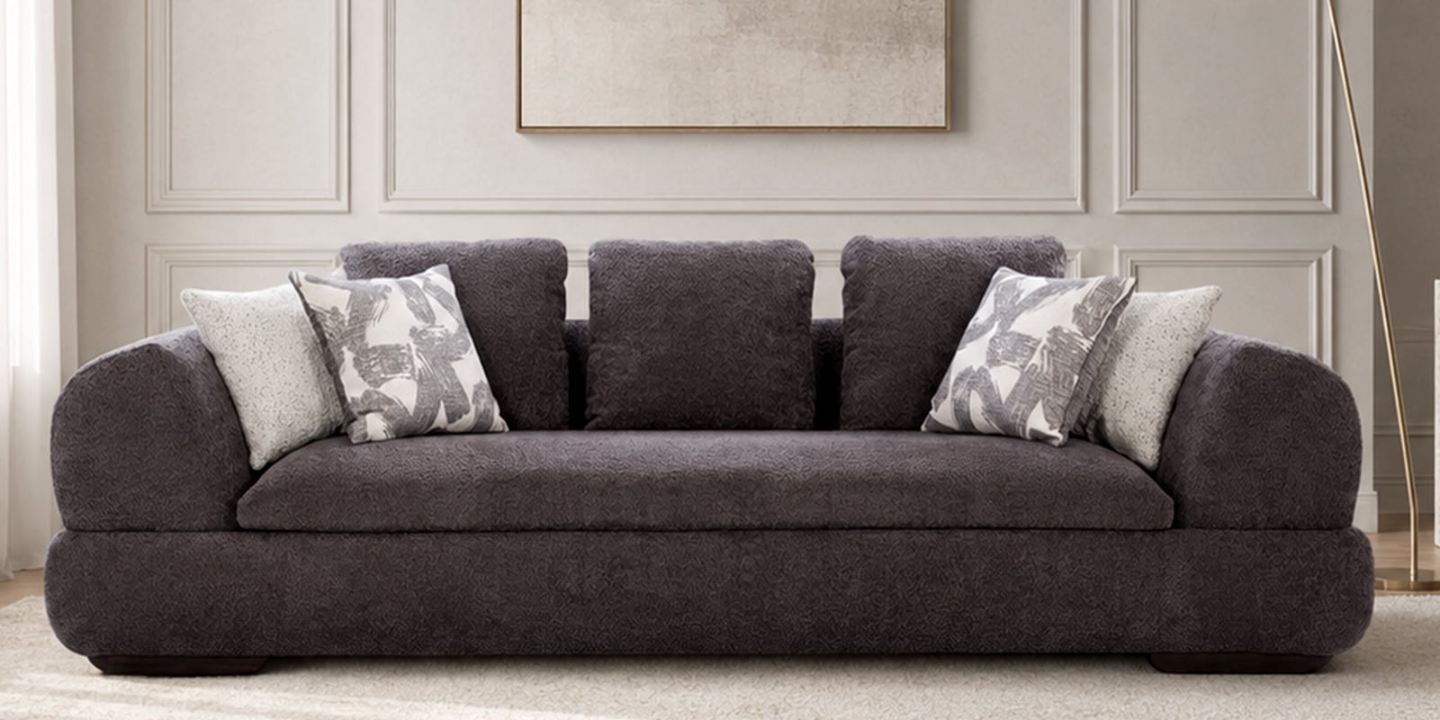 Roasia Boucle 3 Seater Sofa in Dark Grey Colour Roasia Boucle 3 Seater Sofa in Dark Grey Colour