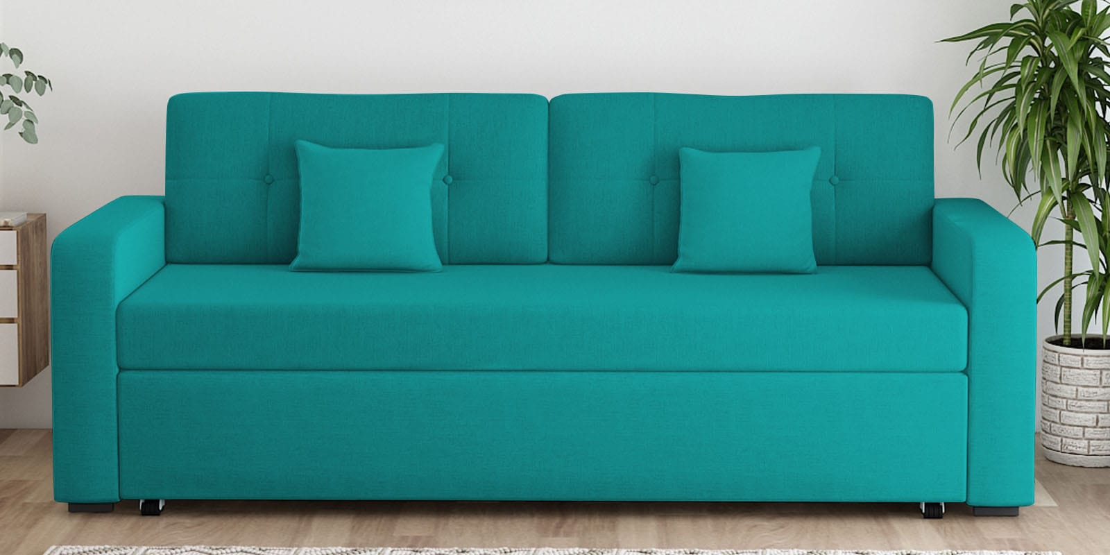 Buy Rocky Fabric 3 Seater Pull Out Sofa Cum Bed In Sea Green Colour