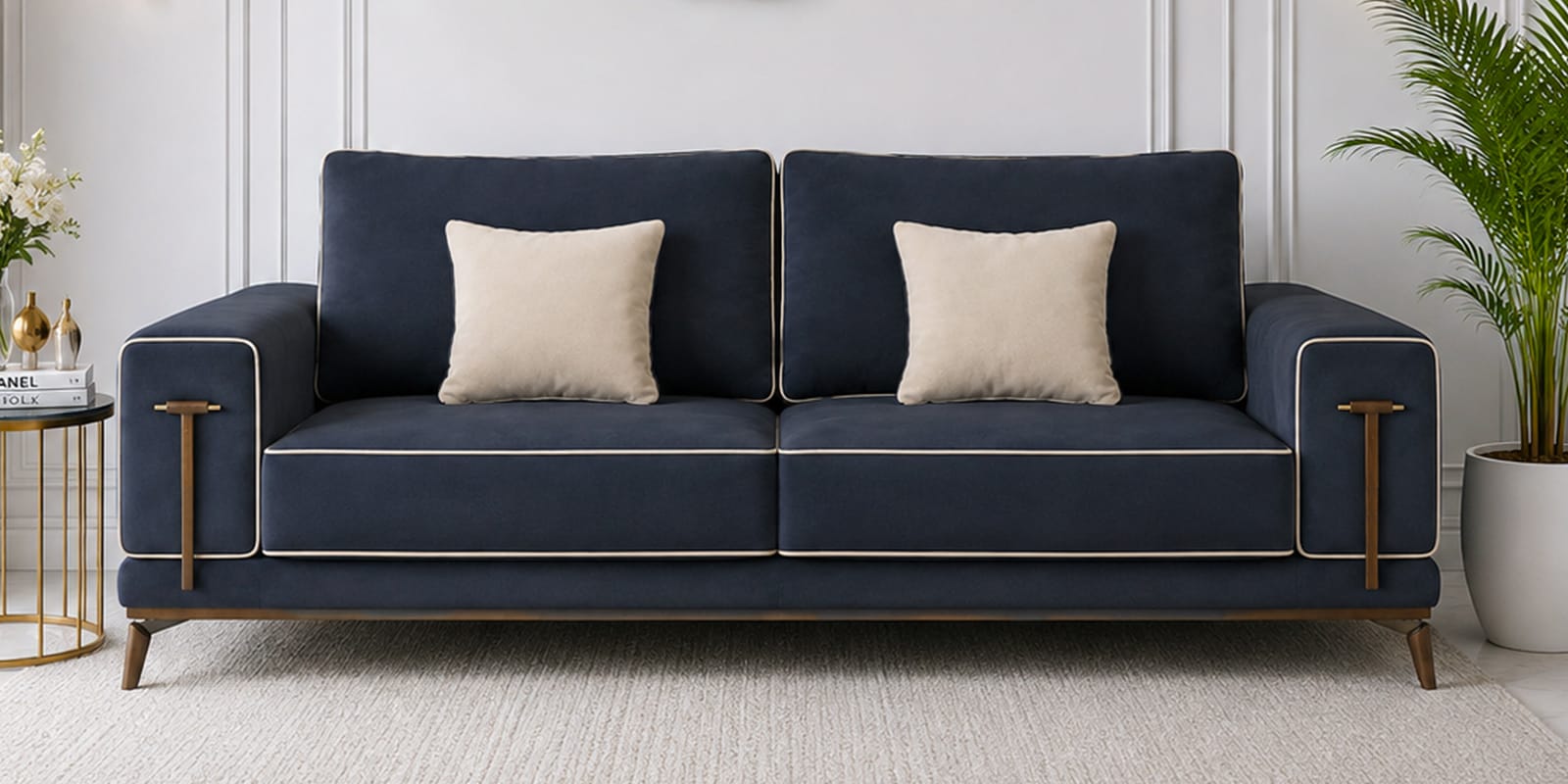 Rodeo Sal Wood 3 Seater Sofa In Blue Colour
