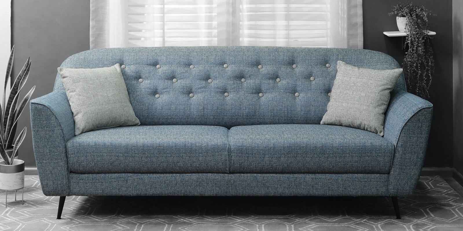 Buy Rodrigo Fabric 3 Seater Sofa In Blue Colour at 15 OFF by Casacraft