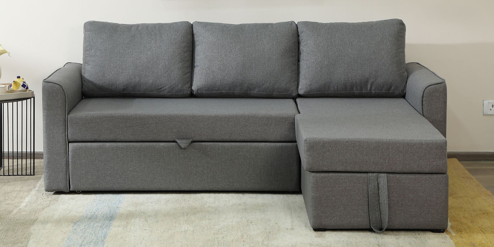 Rogelio Fabric LHS Pull Out Sofa Cum Bed In Slate Grey Colour With Storage