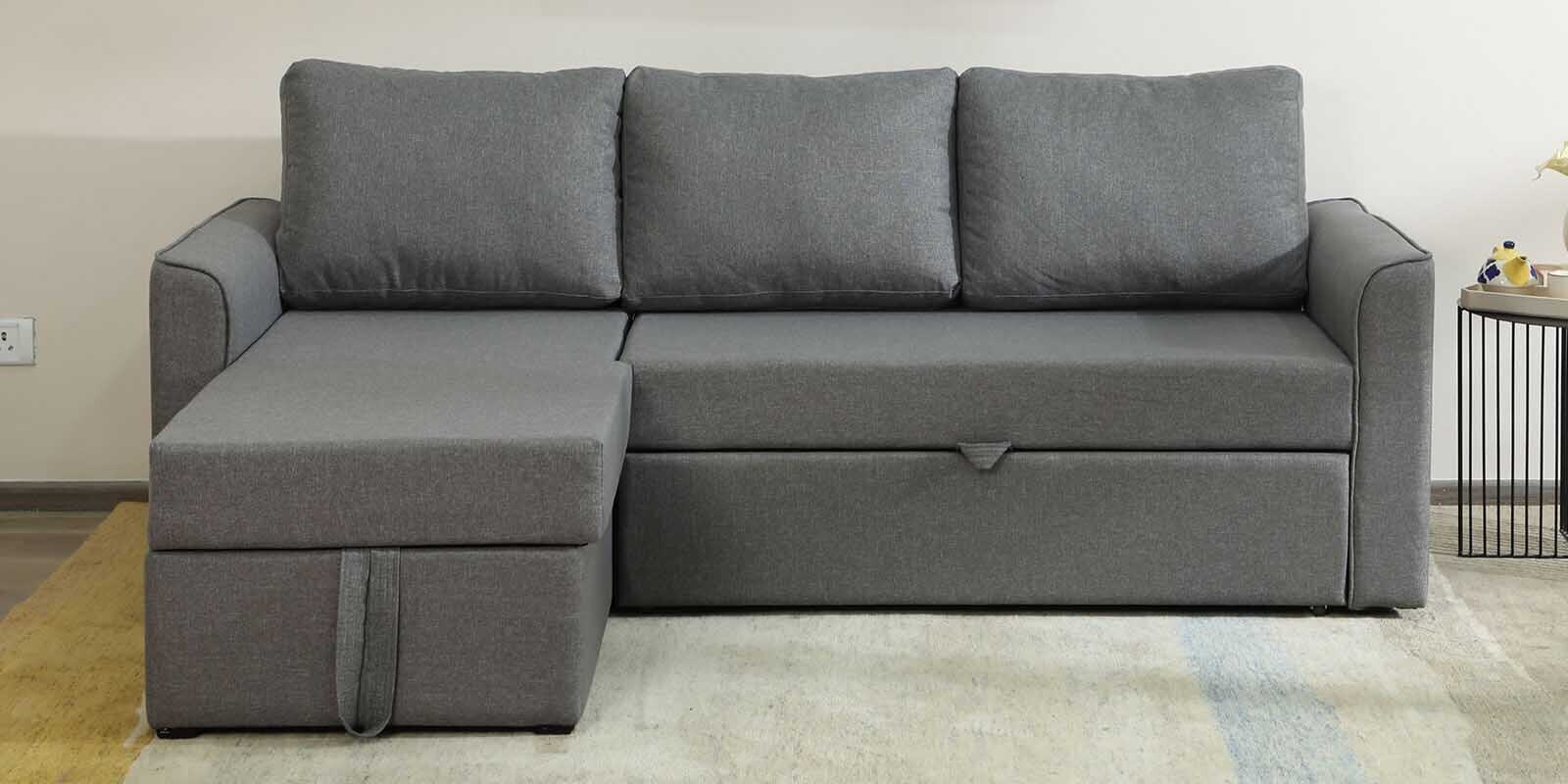 Rogelio Fabric RHS Pull Out Sofa Cum Bed In Slate Grey Colour With Storage