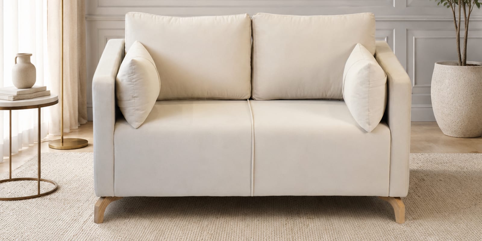 Roma Velvet  2 Seater Sofa In Cream Colour
