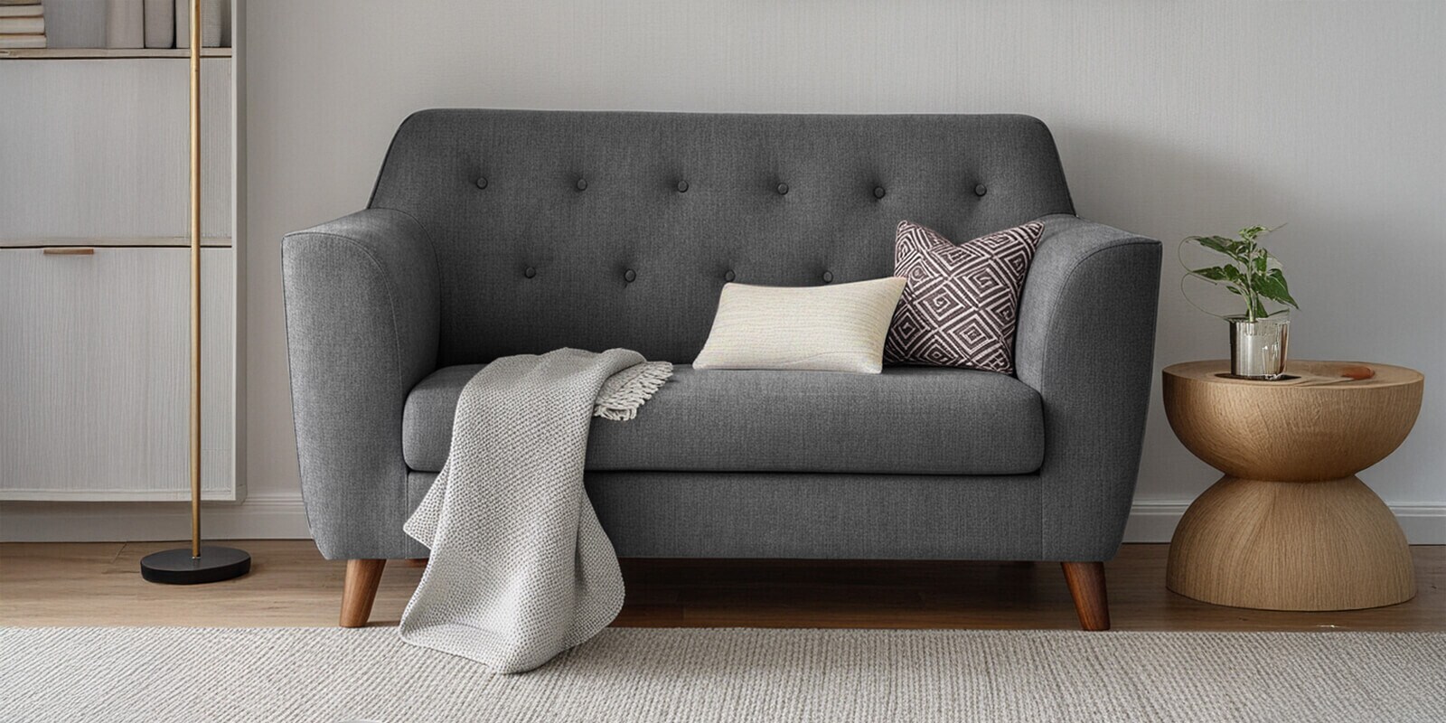 Rome Fabric 2 Seater Sofa In Grey Color