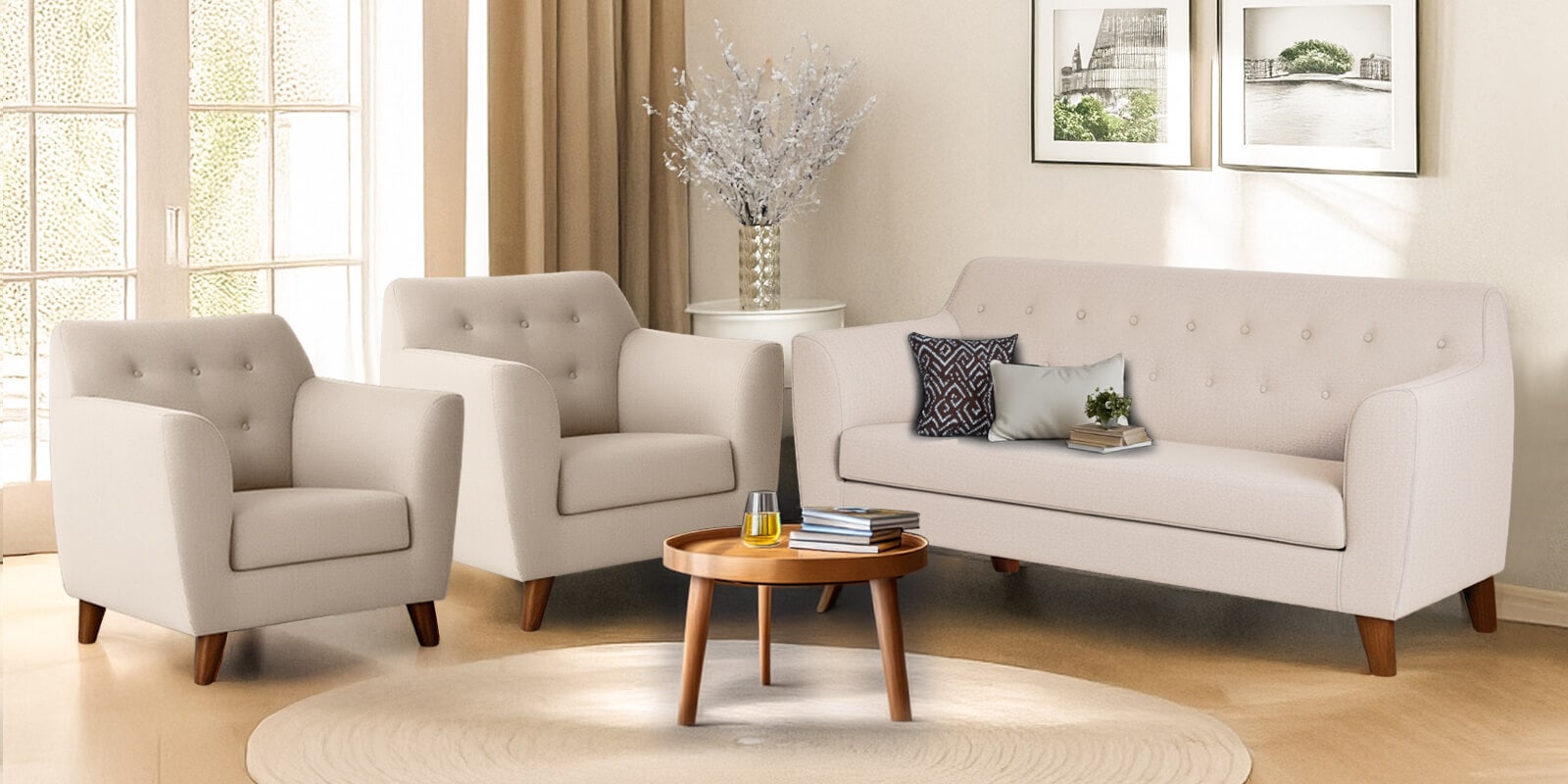 Rome Velvet  Sofa Set In Camel Beige Color(3+1+1)