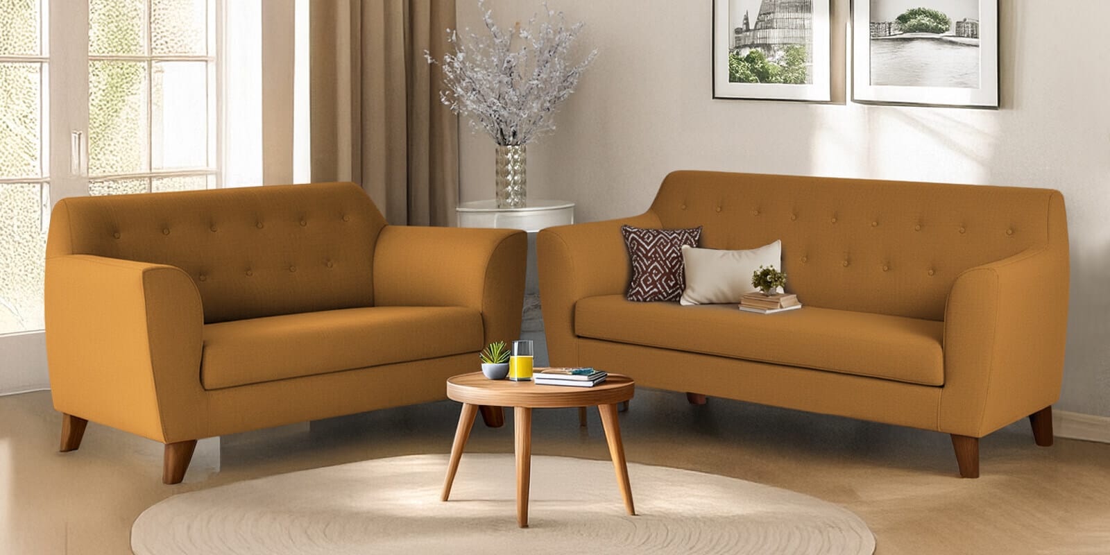 Rome Velvet Sofa Set In Brown Color (3+ 2)