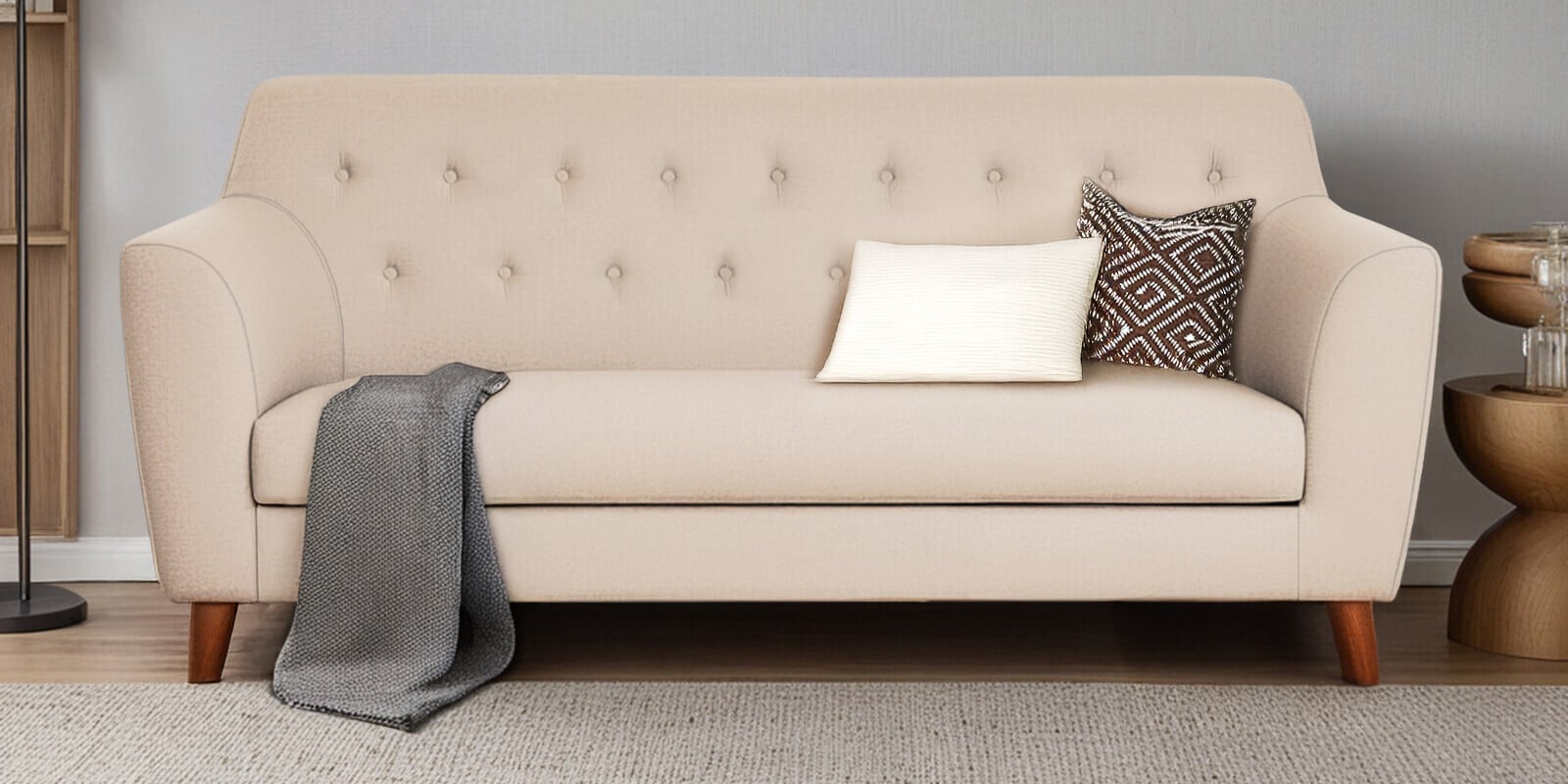 Rome Velvet 3 Seater Sofa In Camel Beige Color