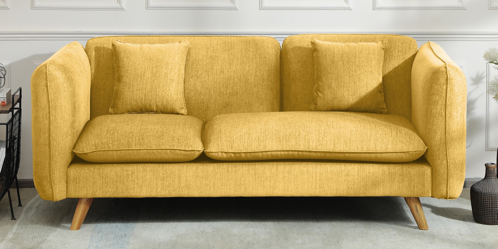 Romina Fabric 3 Seater Sofa in Yellow Colour