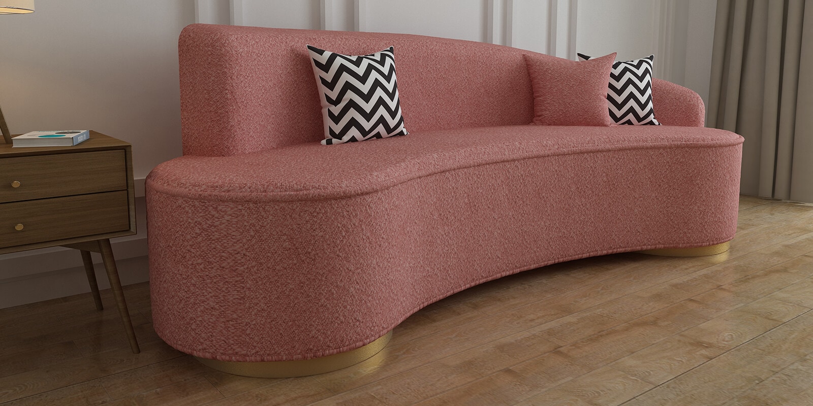 Romona Boucle Fabric 3 Seater Curve Sofa In Plum Peach Colour