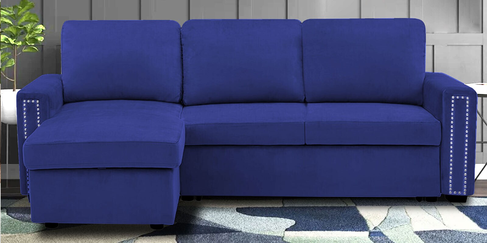 Buy Rossary Fabric Sofa Cum Bed in Navy Blue Colour with Storage at 25