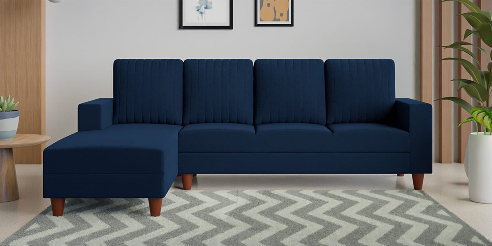 Roman Fabric RHS Sectional Sofa In Dark Blue Colour Roman Fabric RHS Sectional Sofa In Dark Blue Colour