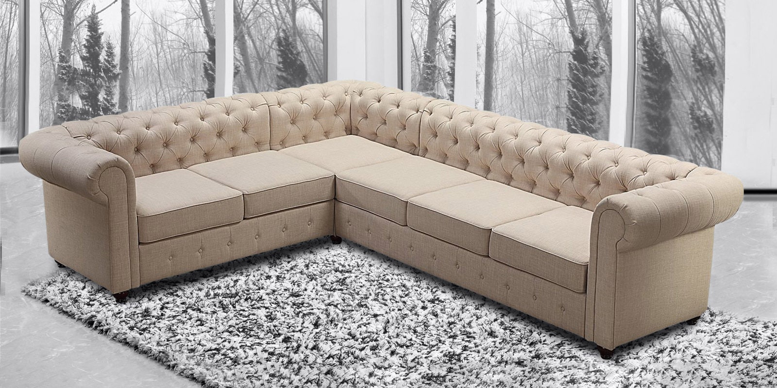 Buy Royal Corner Sectional Sofa With Tufted Back In Beige Colour By Dreamzz Furniture Online Chesterfield Corner Sofas Sectional Sofas Furniture Pepperfry Product
