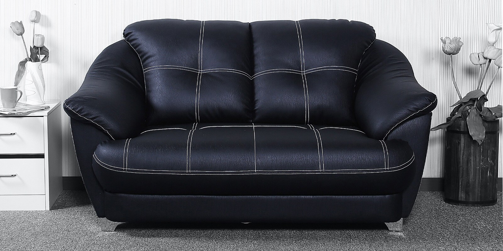 Buy Royale 2 Seater Sofa In Black Colour by Parin Online Contemporary
