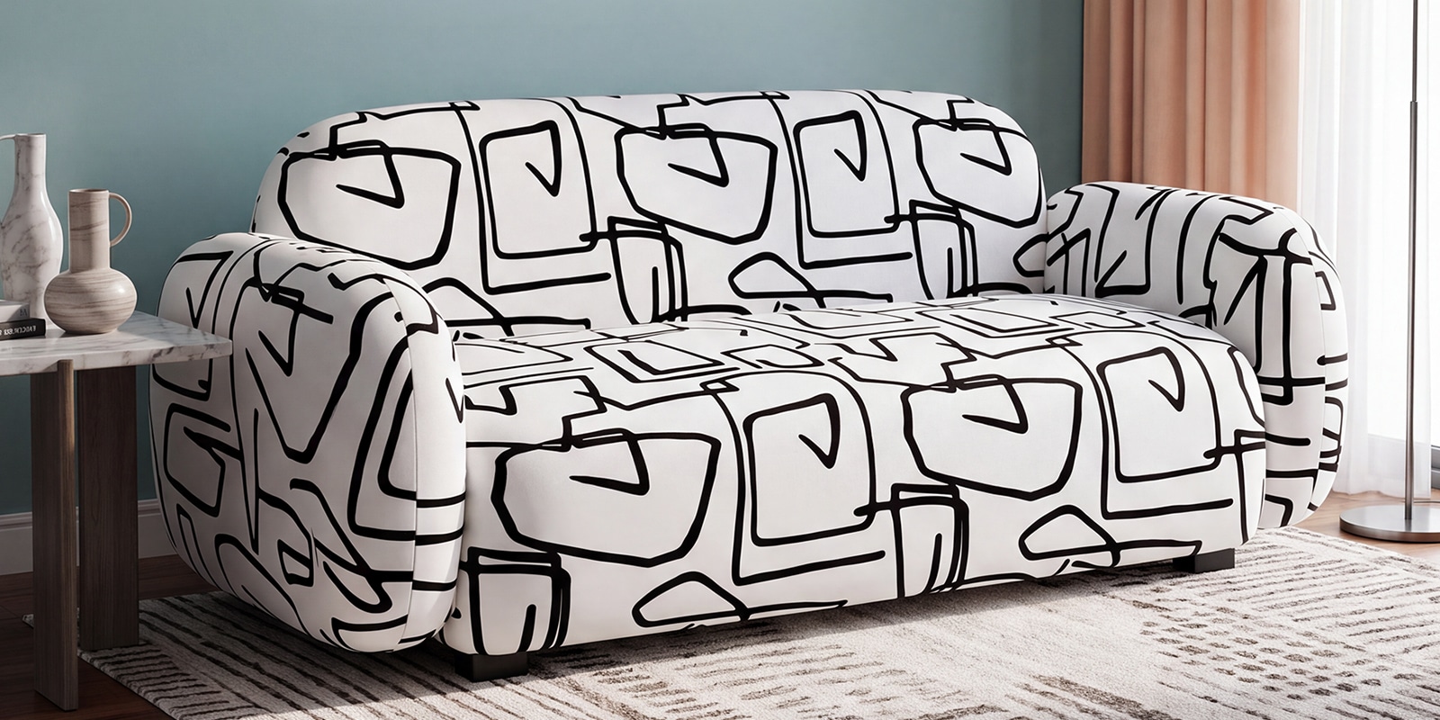 Royale Abstract Linear 2 Seater Polyester Upholstered Sofa 