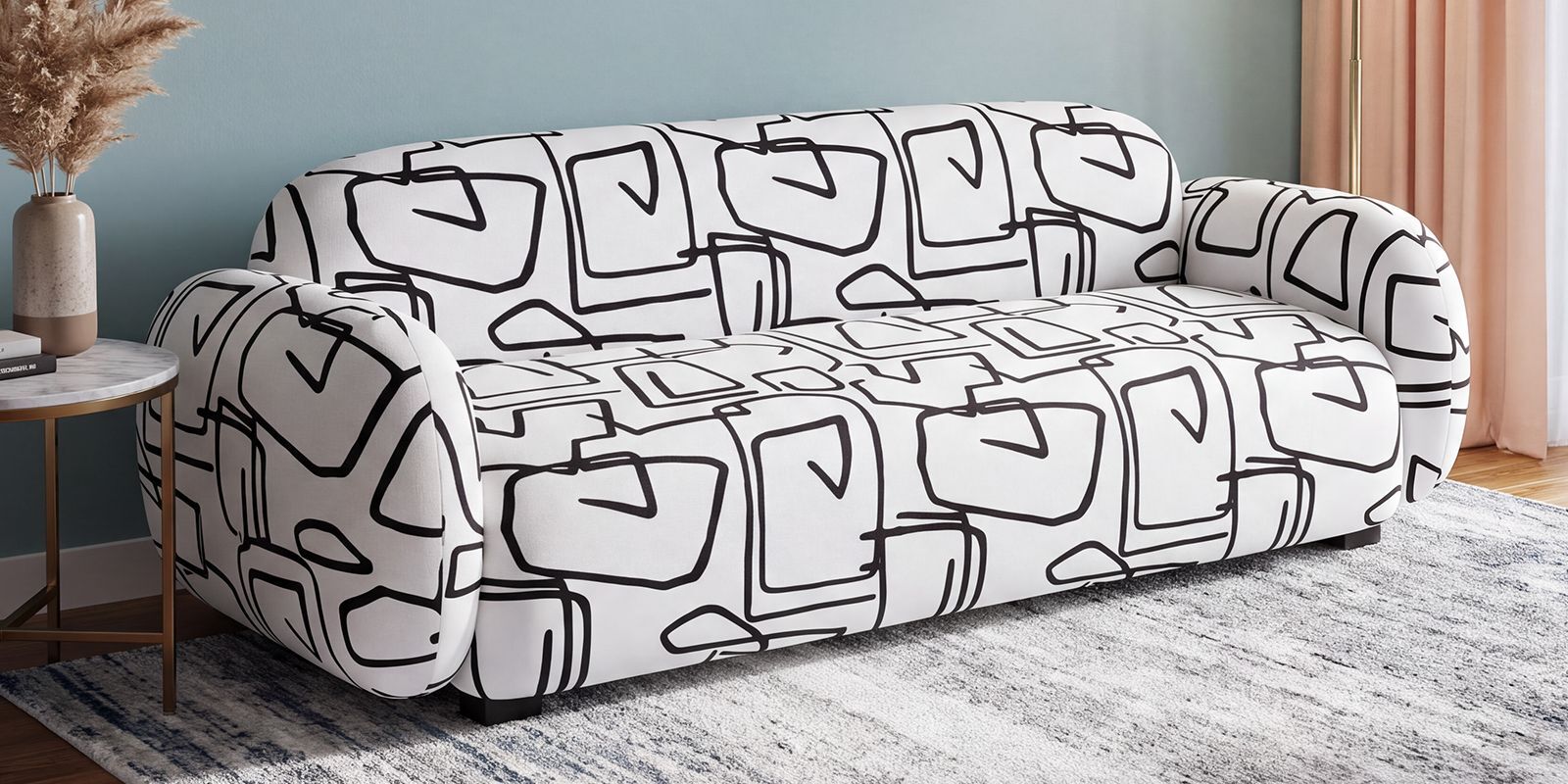 Royale Abstract Linear 3 Seater Polyester Upholstered Sofa 