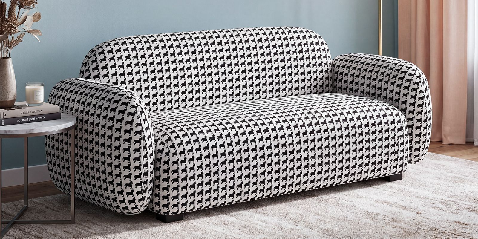 Royale Contemporary Houndstooth 2 Seater Polyester Upholstered Sofa In Geometric Pattern Royale Contemporary Houndstooth 2 Seater Polyester Upholstered Sofa In Geometric Pattern