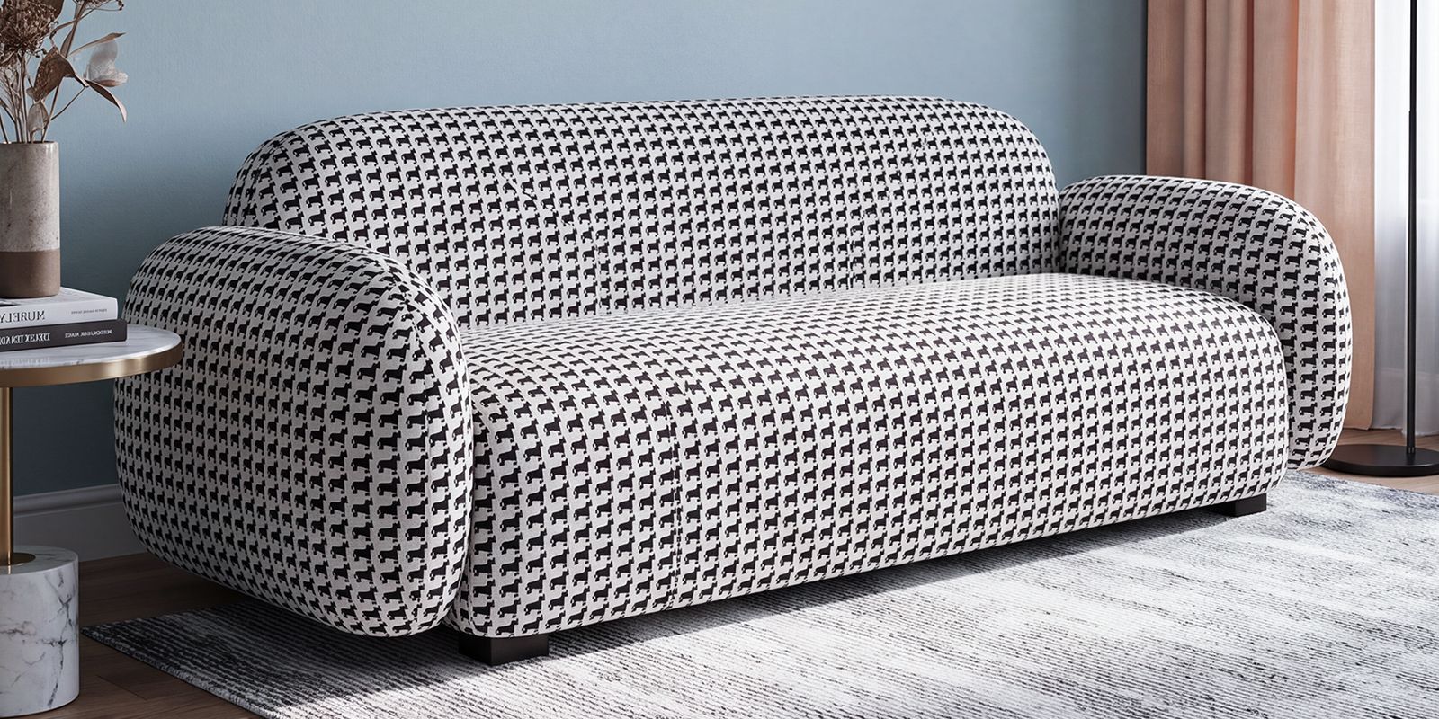 Royale Contemporary Houndstooth 3 Seater Polyester Upholstered Sofa In Geometric Pattern Royale Contemporary Houndstooth 3 Seater Polyester Upholstered Sofa In Geometric Pattern