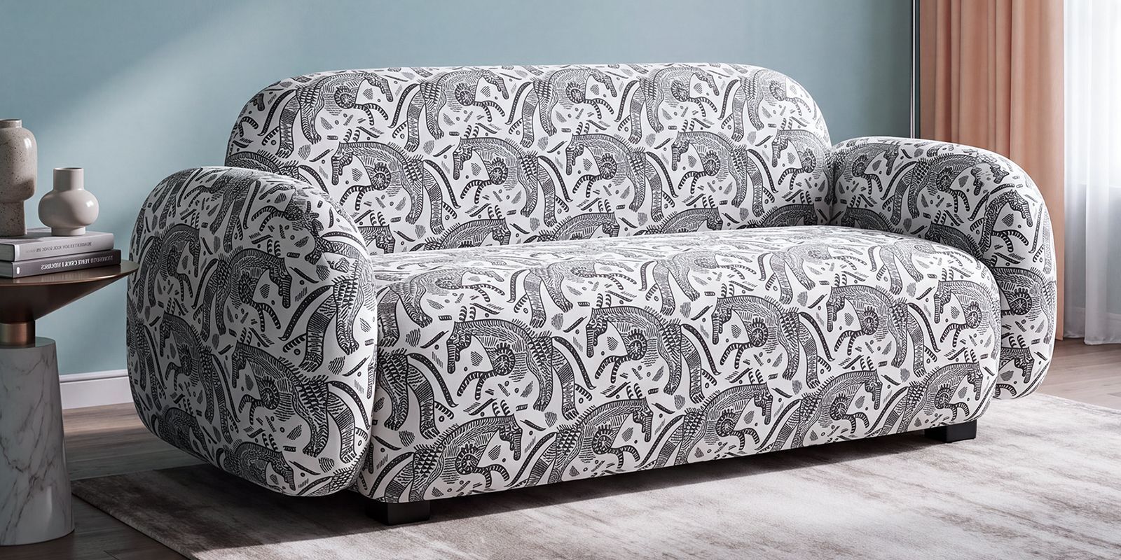 Royale Safari Sketch 2 Seater Sofa In Black Colour Royale Safari Sketch 2 Seater Sofa In Black Colour