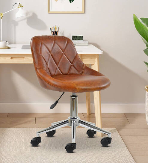 Roanza Leatherette Guest Chair In Tan Colour