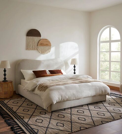 Rochelle Boucle Queen Sized Bed in White Colour