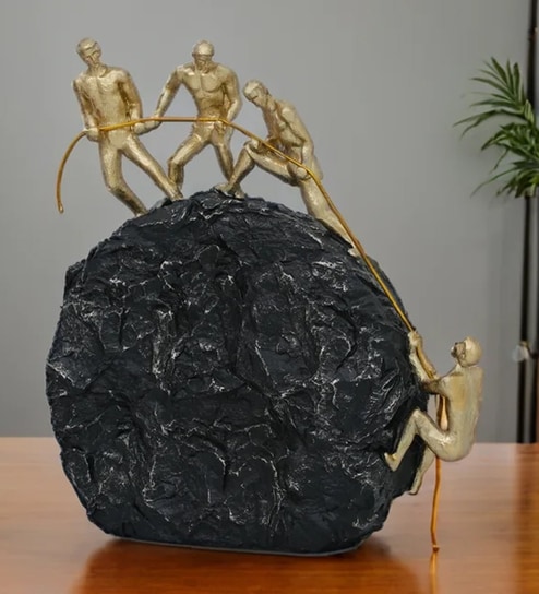 Rock Climbing Table D cor with Golden and Black Finish Resin Material Showpiece