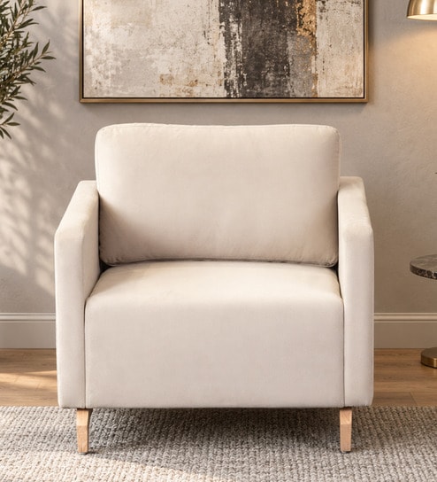 Roma Velvet 1 Seater Sofa In Cream Colour